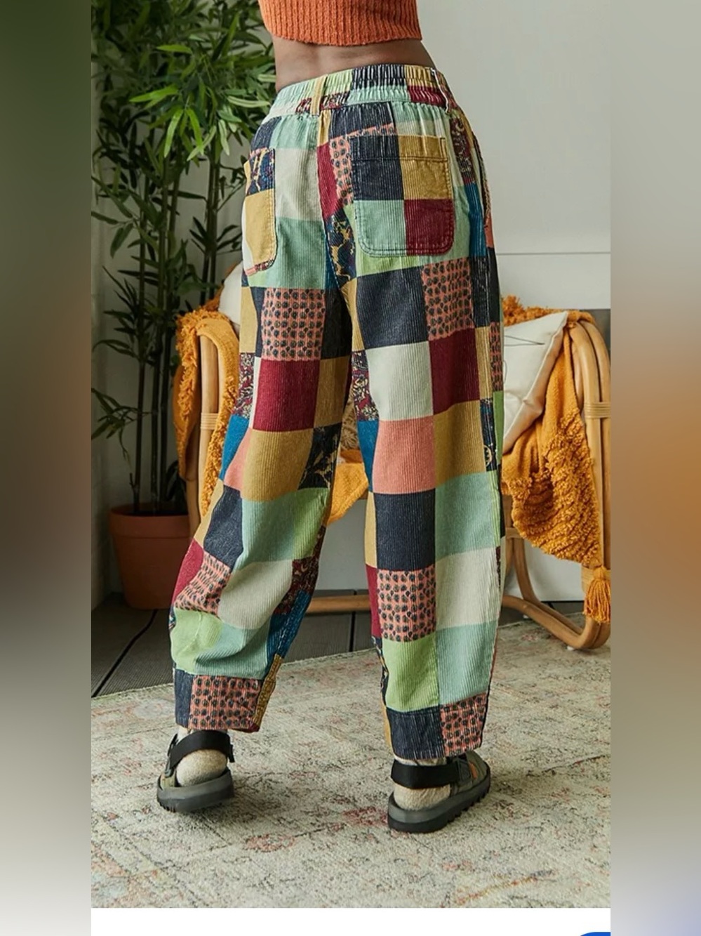 BDG Zaria printed Patchwork Corduroy Pants, pull on, colorful , sz S, guc